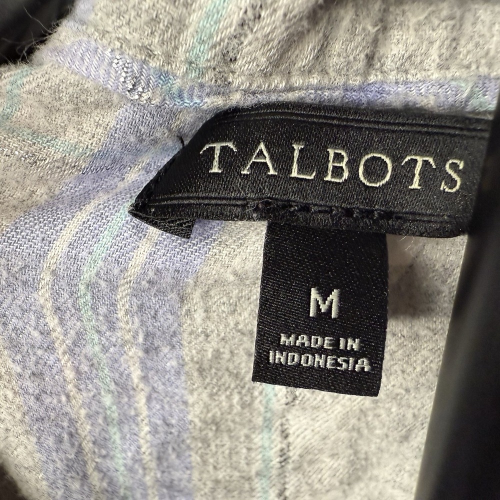 TALBOTS Womens Medium Lavender Purple Silver Plaid Flannel Night Shirt Gown - Picture 6 of 7